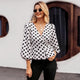 Women's White Vintage V-neck Polka Dot Wrap Lace-up Peplum Highstreet Lantern Sleeve Blouse