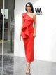 One Shoulder Ruffles Midi Wedding Guest Dress