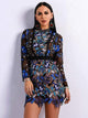 Pretty Chiffon Long Sleeve Floral Embroidered Short Dress
