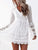 Lace-Up Back Hollow Long Sleeve White Dresses MISS ORD 