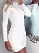 High Neck Long Sleeve Short Bodycon White Dresses