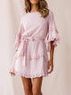 Ruffle Half sleeve Strappy Pink short Dress