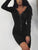 Knitted Solid Color Square Neck Bodycon Dress - Black/Brown