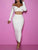 Two Set Piece V-Neck High Waist Bodycon Dress - White/Pink