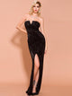 Strapless Sequin Black Prom Dress Middle Split