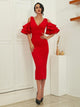 Ruffle Sleeve Red Midi Homecoming Dress