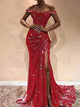 Rose Sequin Long Red Prom Dresses
