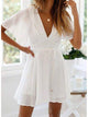 Short Sleeve Thin Backless White Chiffon Sundress