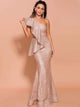 Elegant Ruffles Shining Light Brown Prom Dress