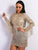 Gold Glitter Tassel Long Sleeve Party Dress MISS ORD 