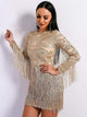 Pattern Tassel Long Sleeve Mini Party Dress