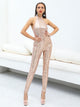 Halter Backless Rose Gold Sequin Party Jumpsuit