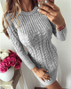 O Neck Long Sleeve Pullover Twist Bodycon Knitted Sweater Dress
