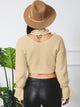 Hollow Out Sweaters Crop Top - Khaki