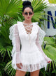 White Lace Neckline Cross Tape Short Jumpsuit