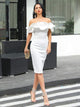 Off Shoulder Ruffles White Semi-Formal Dress
