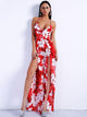 Floral Print Halter Jumpsuits With Leg-Slit