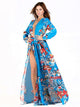 Bohemian Floral Print Blue Beach Dress