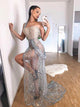 Sequin One Shoulder Perspective Pary Dress