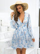 Flower Backless Ruffles Long Sleeve A Line Sundress