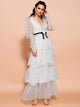 Dot Print Ruffle Layered Long Dress