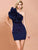 One Shoulder Sleeveless Flower Dark Blue Mini Dress