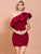 Wine Red Petals One Sleeve Tight Short Party Dress