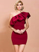 Wine Red Petals One Sleeve Tight Short Party Dress