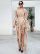 Lace Ruffled Long Sleeve Split Dress Jumpsuit