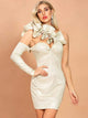One Sleeve Ruffles Glitter Bodycon Mini Party Dress