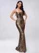 Square Neck Geometry Gold Sequin Prom Dress