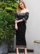 Chiffon Black Midi Dress With Beads