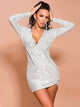 Short Silver Sequin Long Sleeve Party Dress