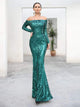 Retro Off Shoulder Sequin Maxi Formal Party Dress