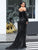 Off-the-Shoulder Feather Striped Long Ball Gown Women Dresses MISS ORD 