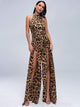 Sexy Halter Sleeveless Leopard Jumpsuit