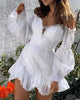 Lace Off Shoulder Lantern Sleeve Short Dress