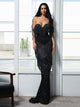 Strapless Sweetheart Glitter Tassel Maxi Prom Dress