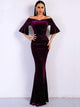 Off Shoulder Velvet Bell Sleeve Elegant Bodycon Dress