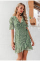 Women's Floral Print Bohemian Ruffled Asymmetric Short Sleeve Sundress Summer Beach Mini Dress