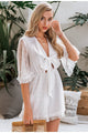 Women's Sexy V-neck Romper Flare Sleeve Bow Tie Playsuits Ruffled Jumpsuit
