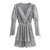 V-neck Silver Women's Long Sleeve Elegant Spring High Waist Party Club Chic Mini Dresses