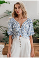 Sexy Boho Floral Print Vintage Beach Summer V-neck Lantern Sleeve Cute Women's Blouse Shirt