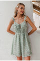 Women's Ruffled Sleeveless Floral Print Leaf Strap Loose Boho Summer Beach A-line Belt Mini Dress