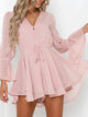 Summer Long Sleeve Pink Chiffon Mini Pleated Dress