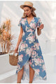 V-neck Boho Floral Print Wrap Strap Beach Casual Slim Fit Holiday Spring Summer Women's Dress