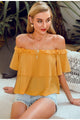 Women's Sexy off shoulder yellow solid holiday summer style Beach cute blouse shirt