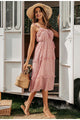 Women's Boho Spaghetti Strap Elegant Print Holiday Spring Sash Sundress Summer Beach Midi Dresses