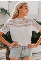White Sexy Hollow Out Vintage Summer Casual Party Holiday Beach Half Sleeve Women's Shirt