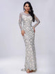 Silver Sequin Lace Mesh Elegant Prom Dress